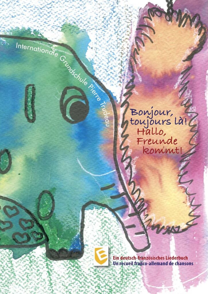 Buntes Aquarell von Elefant und flauschigem Tier mit fröhlichem Ausdruck.