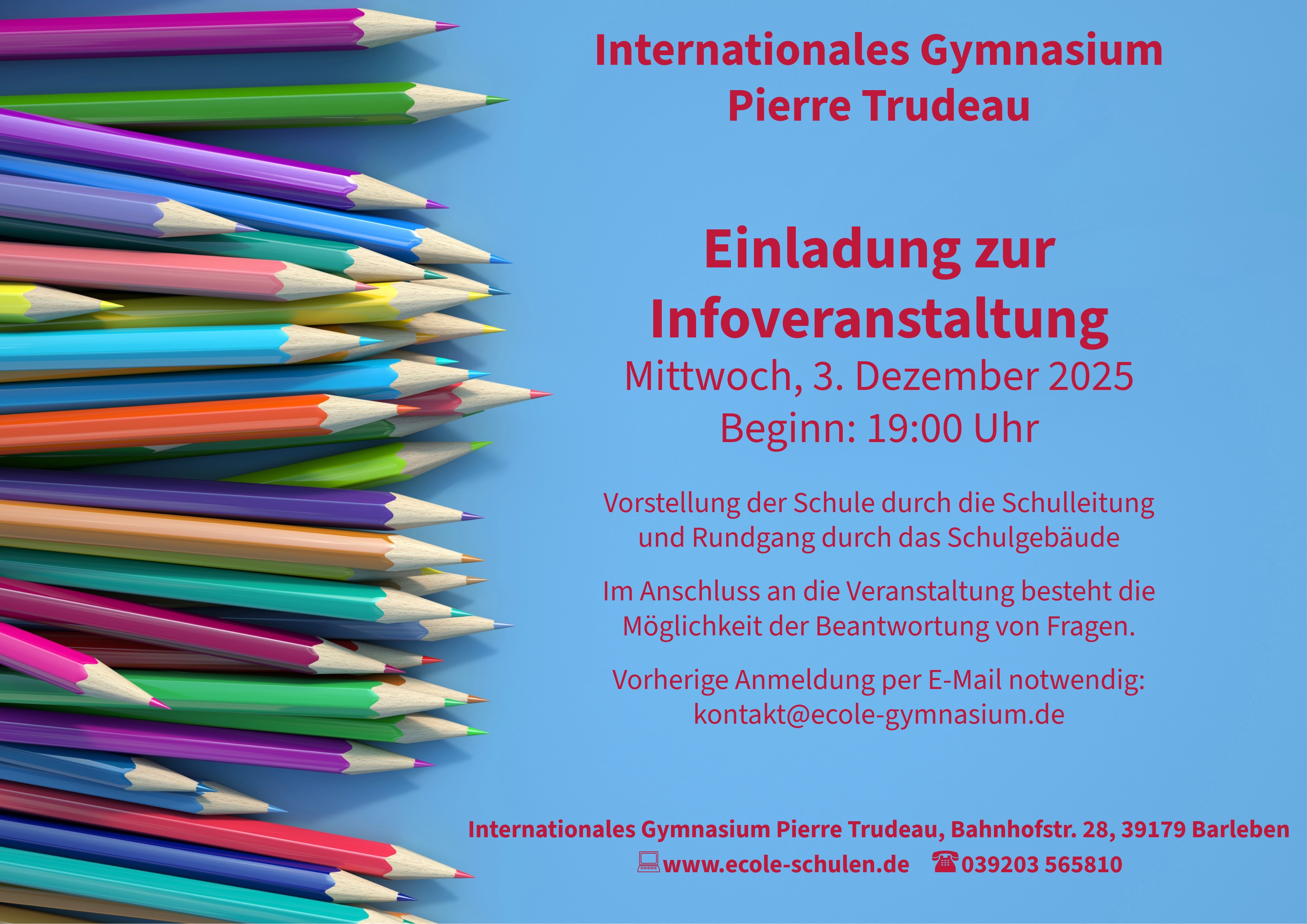 Mehrere bunte Bleistifte liegen nebeneinander mit angespitzten Spitzen nach rechts