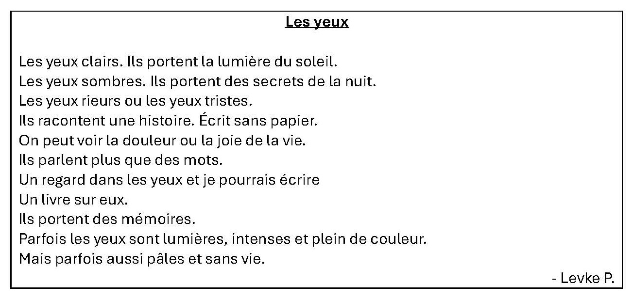 Gedicht über Augen in schwarzer Schrift auf weißem Hintergrund mit Gedichtautor