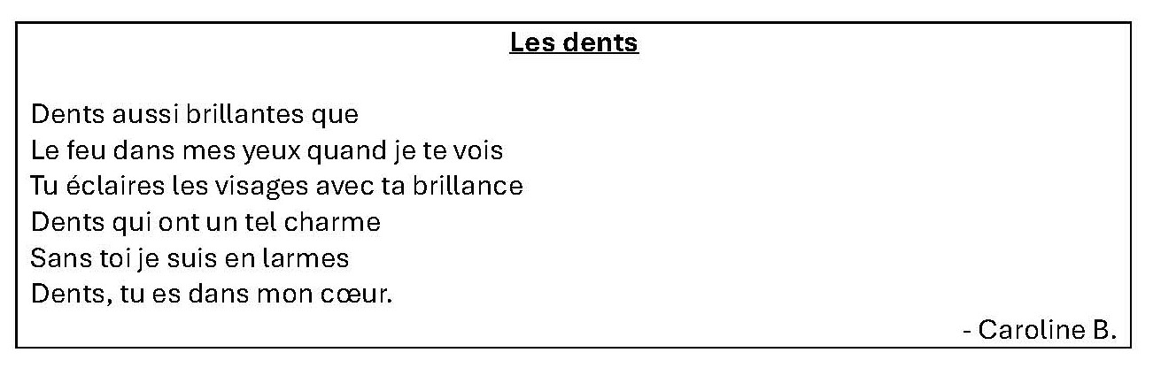Schwarzweißer Auszug eines Gedichts über Zähne mit zentriertem Text und klaren Linien